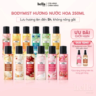 Xịt thơm body mist Hella Beauty 250ml Lưu hương lâu, an toàn da nhạy cảm, 189k