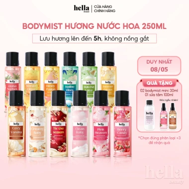 Xịt thơm body mist Hella Beauty 250ml Lưu hương lâu, an toàn da nhạy cảm, 189k