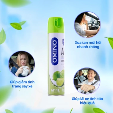 Xịt Thơm Khử Mùi Ô Tô OMINO 330ml Hương Chanh - Chống Say Xe, Chính Hãng, Giá 101.000₫