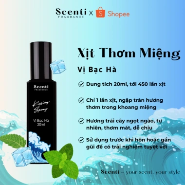 Xịt Thơm Miệng Kissing Spray Scenti 20ml Hương Trái Cây & Bạc Hà Tự Nhiên – Giảm giá, không cồn, hương thơm lâu dài, đặc biệt tăng tự tin, chỉ 33.000đ