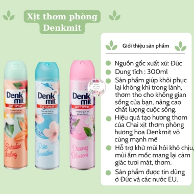 Xịt thơm phòng Denkmit hương hoa 300ml nhập khẩu Đức giá ưu đãi 115.000₫ giảm từ 141.450₫