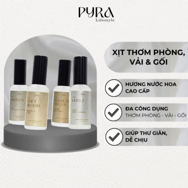 Xịt thơm phòng vải & gối hương nước hoa tinh tế - chai thủy tinh 50ml an toàn Pyra Lifestyle