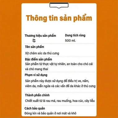 Xịt trị nấm da cho chó mèo 500ml – Phục hồi nhanh, an toàn cho thú cưng, giá ưu đãi 98.979₫