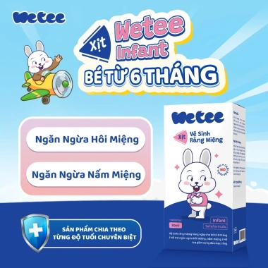 Xịt vệ sinh răng miệng Wetee cho bé 6 tháng, không Fluor, vị ngọt xylitol, nuốt được - Giá 169.000đ