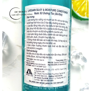 Xịt Xả Khô Livegain 250ml - Dưỡng tóc, làm bóng và mượt tức thì, giảm giá 189.900đ 3