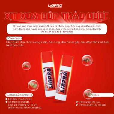 Xịt xoa bóp Thảo dược Ligpro 200ml - Giảm đau cơ xương khớp, cổ vai gáy, giá 155k