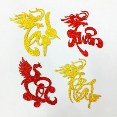 Xốp kim tuyến rồng phượng 10cm: Dán dưa hấu, dừa, mẹt, keo dán mặt sau, trang trí Tết, giảm giá 40.000₫