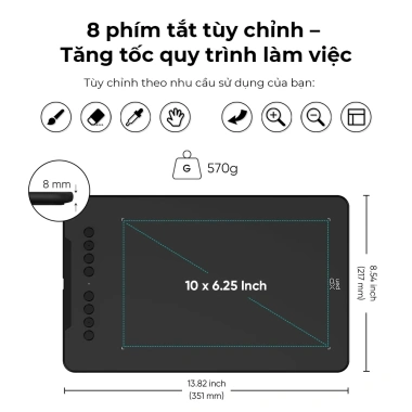 XPPen DECO01V3 Pen Tablet 10 inch, 16.384 áp suất, 60 độ nghiêng, 8 phím - 1.379.000₫ 3