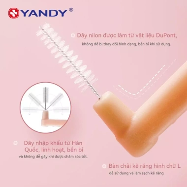 YANDY Bàn Chải Kẽ Răng Hình L - Làm Sạch Sâu Giữa Răng, Chỉnh Nha, Chính Hãng, 60.000₫