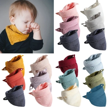 Yếm ăn bé Dasbsug 3 chiếc - Cotton mềm, điều chỉnh nút, kháng drool, bandana 7