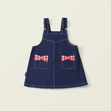 Yếm bò bé gái + Váy jean nơ hồng - Dễ mặc, dễ phối, Giá ưu đãi 195k