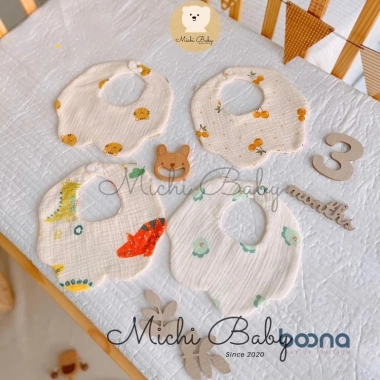 Yếm Cổ Xô Muslin 8 Lớp Boona Cao Cấp Cho Bé Hình Tròn Hoa Đáng Yêu Chống Lật Giá 35.000 VND 3