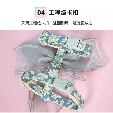 Yếm ngực mèo siêu nhẹ nơ to, thoáng khí, dây dắt 1m, điều chỉnh, chống trượt - thời trang mùa hè cho chó nhỏ và mèo con 2