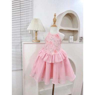 Yếm Trung Thu bé gái cổ yếm kim sa, váy tùng rộng buộc nơ lưng, size 10‑30kg, giảm giá 175.999₫ 7