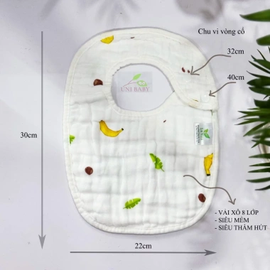 Yếm xô bé vuông 8 lớp cúc bấm chữ U trắng dày dặn siêu thấm hút 30x22cm Uni Baby 3