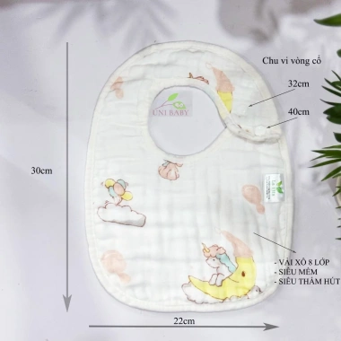 Yếm xô bé vuông 8 lớp cúc bấm chữ U trắng dày dặn siêu thấm hút 30x22cm Uni Baby 4