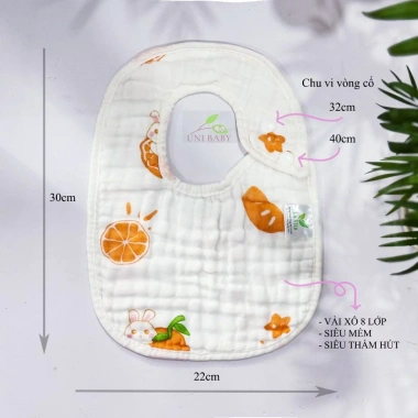 Yếm xô chữ U UniBaby 8 lớp cúc bấm 2 mặt, thoáng khí, thấm hút 30x22cm - 25.000đ