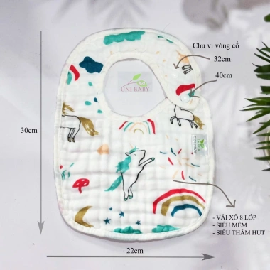 Yếm xô chữ U UniBaby 8 lớp cúc bấm 2 mặt, thoáng khí, thấm hút 30x22cm - 25.000đ 10
