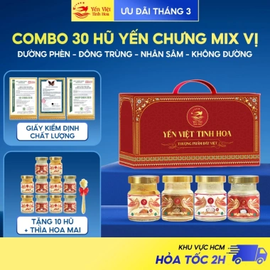 Yến Chưng Sẵn 35% 70ml Mix 4 Vị - Mua 30 Tặng 12, Quà Biếu Sức Khỏe, Giá Ưu Đãi 599k