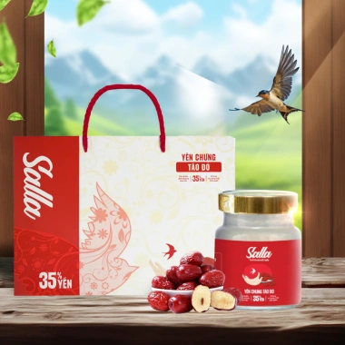 Yến Chưng Sẵn Táo Đỏ 35% - 6 Lọ 70ml Hộp Quà Tặng Salla Hỗ Trợ Sức Khỏe Giá Ưu Đãi 170k