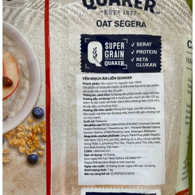 Yến Mạch Ăn Liền Quaker 1Kg – Dinh Dưỡng Cao, Giá Ưu Đãi 102,100₫, Bữa Sáng Nhanh