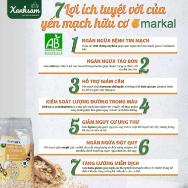 Yến Mạch Cám Mỡnh Hữu Cơ 500g Markal - EU Organic, Giá 120.750₫, Dinh Dưỡng