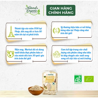 Yến Mạch Cán Mỏng Hữu Cơ Markal 500g - Tốt Tim Mạch, Ổn Định Đường Huyết Natural Market