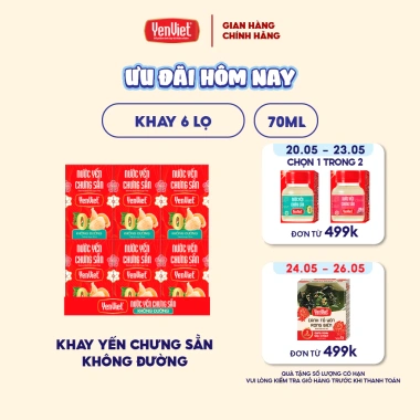 Yến sào Yến Việt chưng sẵn không đường 18% tổ yến vị ngọt cỏ ngọt cho người ăn kiêng 6 lọ 70ml
