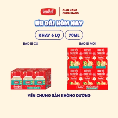 Yến sào Yến Việt chưng sẵn không đường 18% tổ yến vị ngọt cỏ ngọt cho người ăn kiêng 6 lọ 70ml