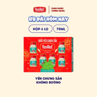 Yến sào Yến Việt chưng sẵn không đường 18% tổ yến vị ngọt cỏ ngọt cho người ăn kiêng 6 lọ 70ml