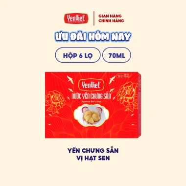 Yến sào Yến Việt chưng sẵn vị hạt sen 18% tổ yến, đường phèn, đẹp da, 6 lọ 70ml 239k 7 Yến sào Yến Việt chưng sẵn vị hạt sen 18% tổ yến, đường phèn, đẹp da, 6 lọ 70ml 239k 7