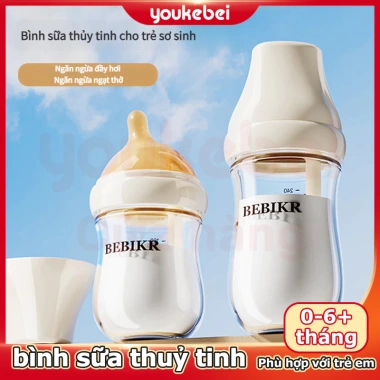 Youkebei Bình Sữa Thủy Tinh Chống Sặc Giảm Đầy Hơi, An Toàn, Bền, Dễ Vệ Sinh cho Bé Sơ Sinh - Giá 50.000