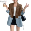 ZANZEA Áo Denim 3/4 Tay Chắp Vá Midi Blazer Nữ Hàn Quốc - Giá 303.858₫