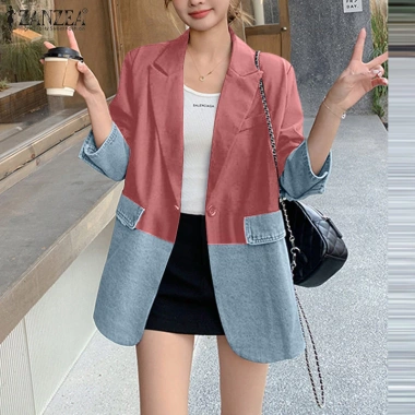 ZANZEA Áo Denim 3/4 Tay Chắp Vá Midi Blazer Nữ Hàn Quốc - Giá 303.858₫ 4 ZANZEA Áo Denim 3/4 Tay Chắp Vá Midi Blazer Nữ Hàn Quốc - Giá 303.858₫ 4