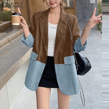 ZANZEA Áo Denim 3/4 Tay Chắp Vá Midi Blazer Nữ Hàn Quốc - Giá 303.858₫ 5 ZANZEA Áo Denim 3/4 Tay Chắp Vá Midi Blazer Nữ Hàn Quốc - Giá 303.858₫ 5