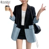 ZANZEA Áo Denim 3/4 Tay Chắp Vá Midi Blazer Nữ Hàn Quốc - Giá 303.858₫ 6