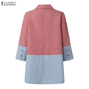 ZANZEA Áo Denim 3/4 Tay Chắp Vá Midi Blazer Nữ Hàn Quốc - Giá 303.858₫