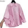 ZANZEA Đầm dài tay sọc nữ Hàn Quốc - mix áo sơ mi công sở, giá ưu đãi 342k