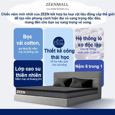 ZEEN Nệm Lò Xo Túi Độc Lập 20cm Cao Cấp 1m8x2m Thoáng Khí Mát Mẻ Phòng Ngủ Gia Đình 6 ZEEN Nệm Lò Xo Túi Độc Lập 20cm Cao Cấp 1m8x2m Thoáng Khí Mát Mẻ Phòng Ngủ Gia Đình 6