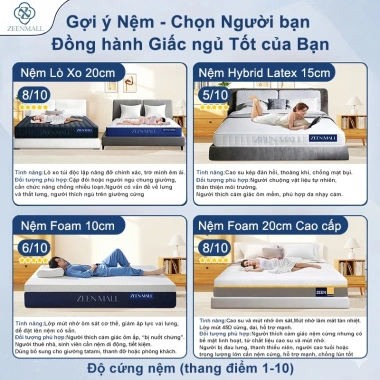 ZEEN Nệm Lò Xo Túi Độc Lập 20cm Cao Cấp 1m8x2m Thoáng Khí Mát Mẻ Phòng Ngủ Gia Đình