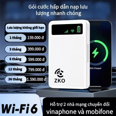 Zkowifi Phát Wifi 4G 300Mbps + Sạc Dự Phòng 8.000mAh Không Cần Sim - 399.000₫ 2