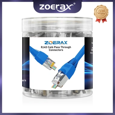 ZoeRax 100 Đầu RJ45 Cat6/Cat6a Pass Through Mạ Vàng 8P8C – Thanh Tải 1,2mm Boots STP UTP Gigabit Ethernet, Giá 242.000₫