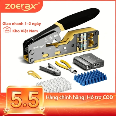 ZoeRax Bộ công cụ uốn RJ45 CAT5/5e/6 kèm bộ kiểm tra cáp, lưỡi dao, 50 đầu nối - Giảm căng thẳng, giá ưu đãi 187.000 VND ZoeRax Bộ công cụ uốn RJ45 CAT5/5e/6 kèm bộ kiểm tra cáp, lưỡi dao, 50 đầu nối - Giảm căng thẳng, giá ưu đãi 187.000 VND