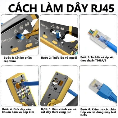 ZoeRax Bộ công cụ uốn RJ45 CAT5/5e/6 kèm bộ kiểm tra cáp, lưỡi dao, 50 đầu nối - Giảm căng thẳng, giá ưu đãi 187.000 VND 7 ZoeRax Bộ công cụ uốn RJ45 CAT5/5e/6 kèm bộ kiểm tra cáp, lưỡi dao, 50 đầu nối - Giảm căng thẳng, giá ưu đãi 187.000 VND 7