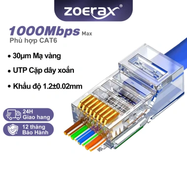ZoeRax Đầu nối RJ45 UTP 1.1/1.2mm cho cáp Ethernet CAT6a/CAT6/CAT5e - Giá 51.478₫ ZoeRax Đầu nối RJ45 UTP 1.1/1.2mm cho cáp Ethernet CAT6a/CAT6/CAT5e - Giá 51.478₫