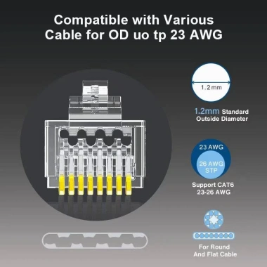 ZoeRax Đầu nối RJ45 UTP 1.1/1.2mm cho cáp Ethernet CAT6a/CAT6/CAT5e - Giá 51.478₫ 9 ZoeRax Đầu nối RJ45 UTP 1.1/1.2mm cho cáp Ethernet CAT6a/CAT6/CAT5e - Giá 51.478₫ 9
