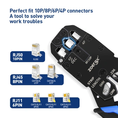 ZoeRax Kìm Bấm Cáp Mạng 10P10C - 3 Chức Năng Cắt/Bấm/Cạo, Tương Thích RJ45/RJ11/RJ12 & CAT5e/CAT6/CAT6A - Giá 247.499₫ 6 ZoeRax Kìm Bấm Cáp Mạng 10P10C - 3 Chức Năng Cắt/Bấm/Cạo, Tương Thích RJ45/RJ11/RJ12 & CAT5e/CAT6/CAT6A - Giá 247.499₫ 6
