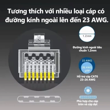 ZoeRax RJ45 Cat6a/Cat6/Cat5e 30 Đầu Nối Mạ Vàng 8P8C Không Che Chắn 3 ZoeRax RJ45 Cat6a/Cat6/Cat5e 30 Đầu Nối Mạ Vàng 8P8C Không Che Chắn 3