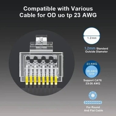 ZoeRax RJ45 Cat6a/Cat6/Cat5e 30 Đầu Nối Mạ Vàng 8P8C Không Che Chắn 9 ZoeRax RJ45 Cat6a/Cat6/Cat5e 30 Đầu Nối Mạ Vàng 8P8C Không Che Chắn 9