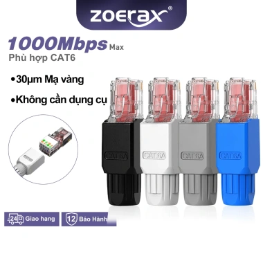ZoeRax RJ45 CAT6A/CAT6/CAT5E Connector - Công cụ cắm kết thúc Ethernet 23-26AWG ZoeRax RJ45 CAT6A/CAT6/CAT5E Connector - Công cụ cắm kết thúc Ethernet 23-26AWG